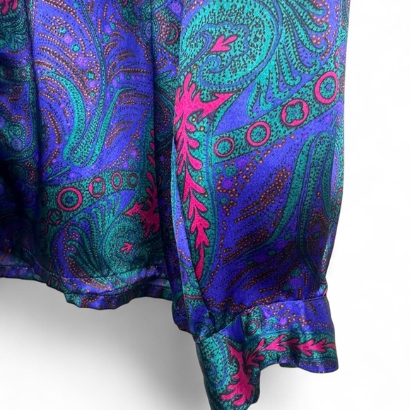 Purple and blue shiny paisley vintage blouse - Picture 6 of 7